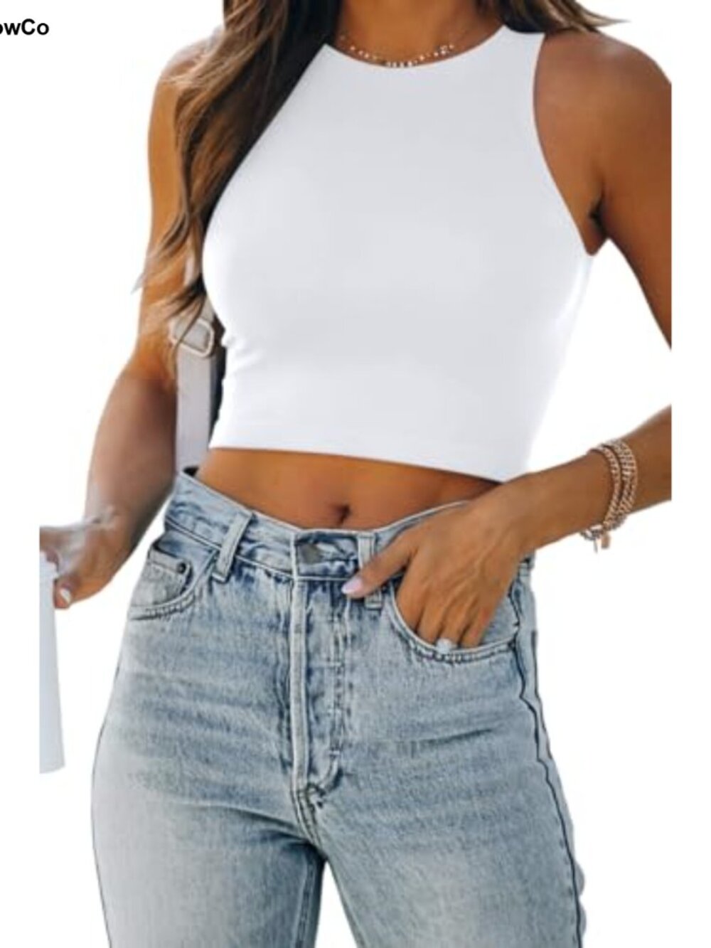 Women's Double Lined Racerback Crop Tank Top Sleeveless High Neck